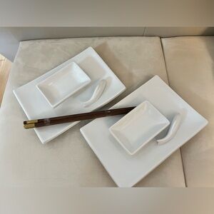 Sushi Dish Set for Two - White Porcelain